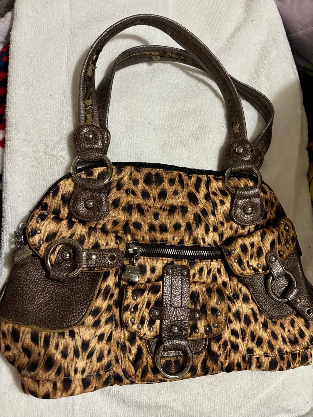 Kathy Van Zeeland Leopard Print Bronze Satchel Handbag-Attention Callouts! - Picture 16 of 16